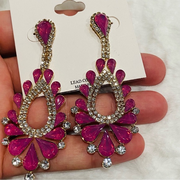 Natasha Ruby Crystals Pave Chandelier Drop Earrings - Picture 1 of 6